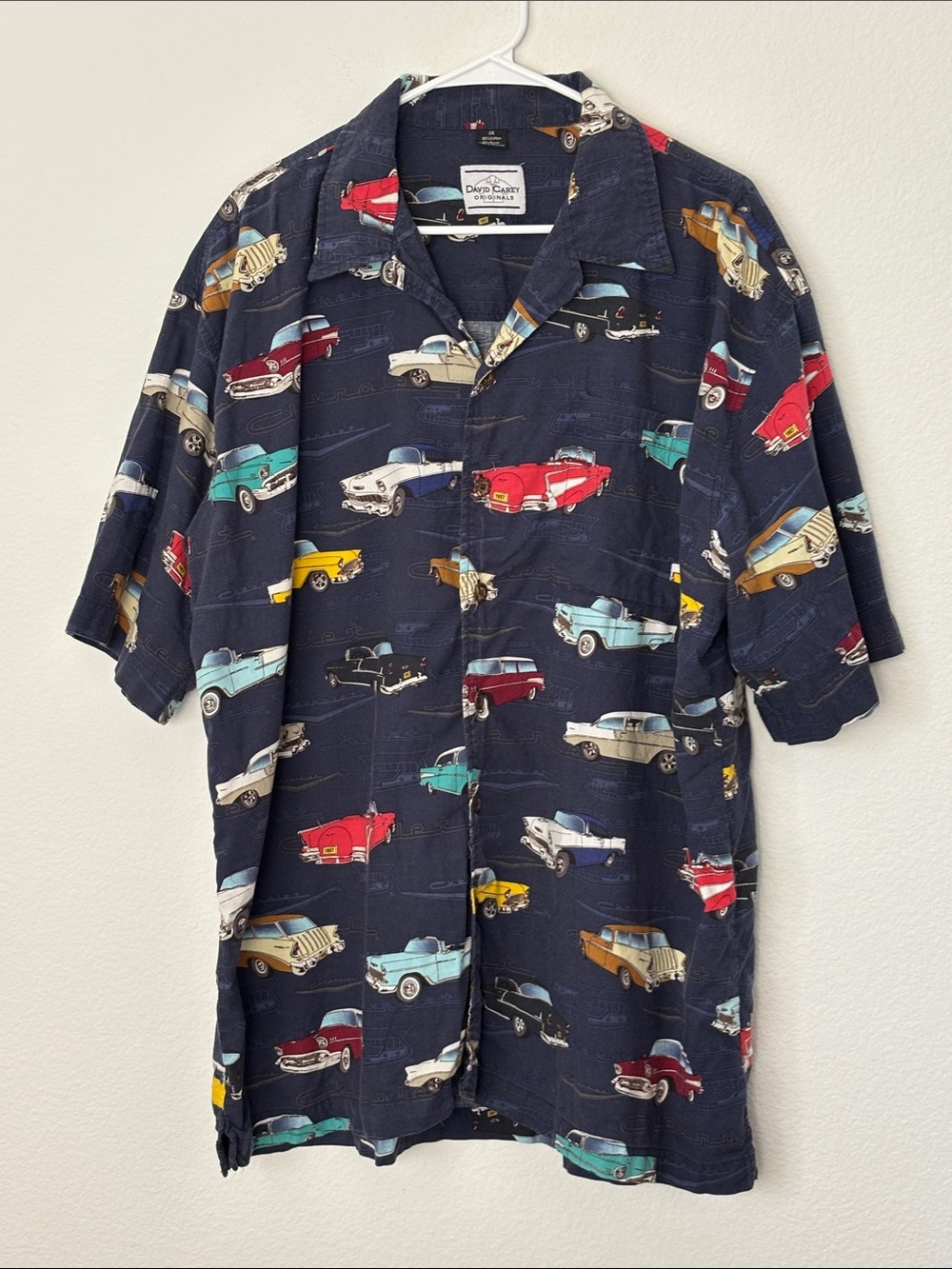David Carey Navy Short-Sleeve Retro Classic Car Button-Down Shirt Chevrolet